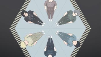 Jinsei movie: Six members of a boy band stand in a circle on a lit-up stage
