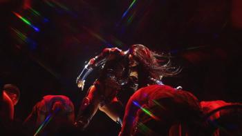 Katy Perry: The Lifetimes Tour - Live from Paris movie: Katy Perry throws her hair in front of her face as she dances on stage