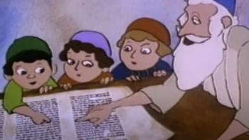 Lights: Three children and an elderly man read the scriptures