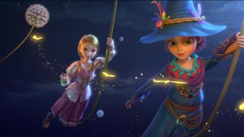 Little Sorcerer Movie: Two characters fly on brooms