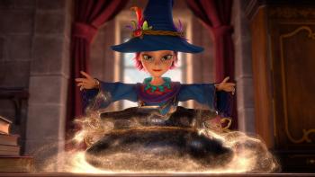 Little Sorcerer Movie: A woman in a witch's hat stands over a cauldron