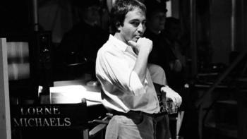 Lorne movie poster: Black and white image of a young Lorne Michaels
