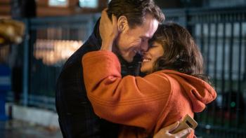Love Again Movie: Sam Heughan and Priyanka Chopra Jonas smile in each other's arms while leaning in for a kiss