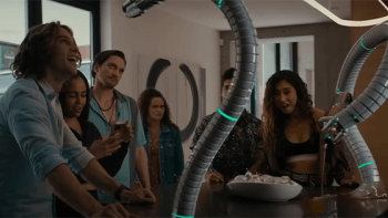 Margaux: A group of college kids excitedly interact with a smart house.