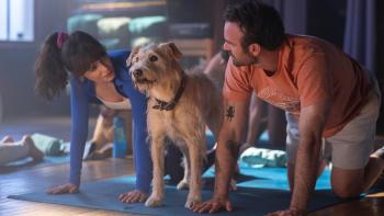 Merv: Zooey Deschanel and Charlie Cox do dog yoga.