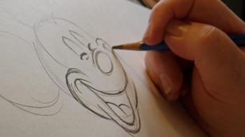 Disney animator, Eric Goldberg, draws an original Mickey.