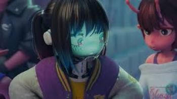 Milky Way Movie: Animated characters with unique facial features in a futuristic setting.