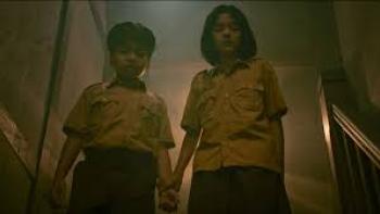 Monster 2024 Movie: 2 Asian kids on stairs