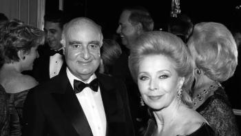 Murder in Monaco film: Edmond Safra and his wife Lily smile in a black-and-white photo of a black-tie function