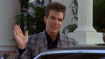 My Blue Heaven: Steve Martin standing by car