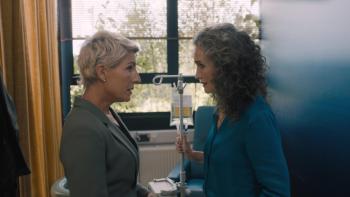 My Happy Ending Movie: Two middle-aged women talking intensely with each other
