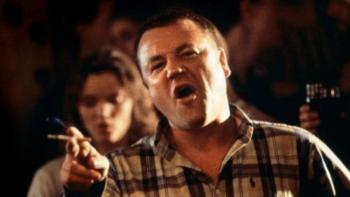 Nil by Mouth: Ray Winstone points and shouts while holding a cigarette