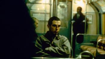 Nil by Mouth: Charlie Creed-Miles with a bleeding nose on a London tube