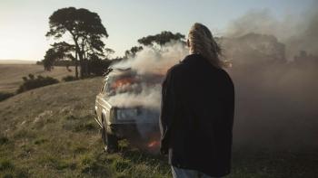Nitram movie: Caleb Landry Jones and a burning car