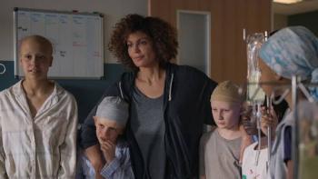 Nothing to Lose movie: Diverse group in hospital, some wearing caps, standing together.