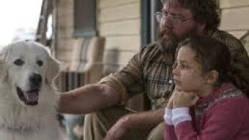 Oddball: Man and girl pet white dog