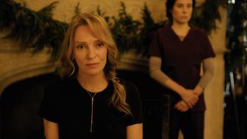 Oh, Canada Movie: Emma (Uma Thurman) watches her husband's interview, while Diana stands in the background