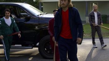 One Spoon of Chocolate Movie: Surrounded by his gang, White supremacist Jimmy carries a baseball bat in a threatening way