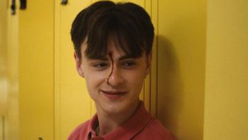 Our Hero, Balthazar movie: Jaeden Martell is the victim in a school shooting simulation, fake blood streaming down his forehead