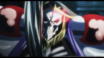 Overlord: The Sacred Kingdom Movie: An undead skeleton wearing armor wields a sword, looking ready to fight.
