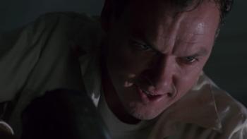 Pacific Heights: A close-up of Michael Keaton's face, looking sweaty and bedraggled