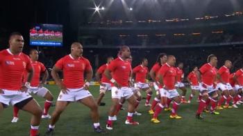 Pacific Warriors Movie: Rugby players performing a dance on the pitch