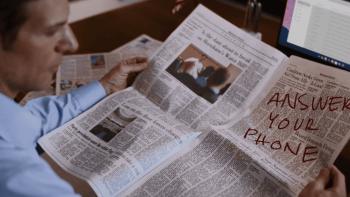 PH-1 movie: Mark Kassen opens his morning newspaper and sees the words "ANSWER YOUR PHONE" scrawled on the page in red ink