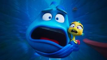 The Pout-Pout Fish movie: Mr. Fish and a friend look scared