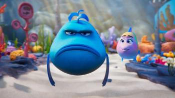 The Pout-Pout Fish movie: Mr. Fish looks glum while surrounded by other colorful sea life