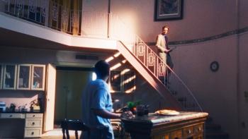 Primetime Movie: Chris Hansen (Robert Pattinson) descends the stairs, looking disapprovingly on his latest catch