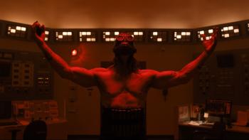 Psycho Killer Movie: In a control room and bathed in red light, the Satanic Slasher spreads his arms wide