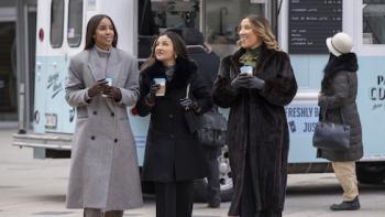 Relationship Goals movie: Robin Thede, Annie Gonzalez, and Kelly Rowland by a food truck.