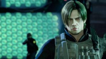 Resident Evil: Damnation: Serious-looking man in a tactical vest, background of glowing green circles.