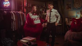 Roommates: Sadie Sandler and Billy Bryk in a frat room.