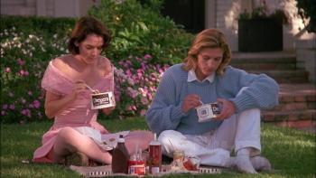 Welcome Home, Roxy Carmichael: A teenage girl and boy having a picnic on grass, surrounded by flowers