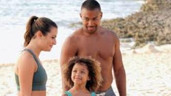Same Time, Next Christmas: Charles Michael Davis and Lea Michele on beach with child