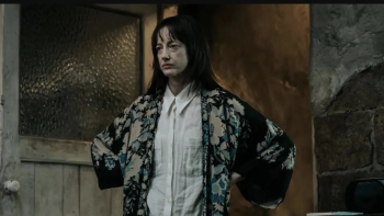 Heel: Andrea Riseborough has her hands on her hips