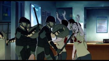 Seoul Station: Three riot police are attacked by zombies in a police station.
