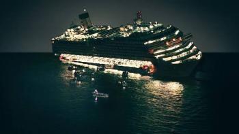 Shipwrecked: Nightmare at Sea: Cruise ship listing at night with lifeboats nearby.
