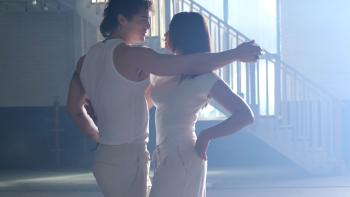 Sidelined 2: Intercepted movie: Skyler (Charlie Gillespie) and Dallas (Siena Agudong) dance together while filming a music video