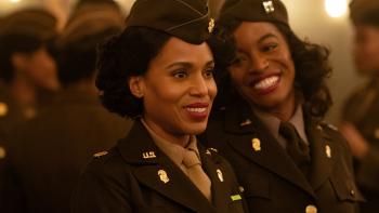 The Six Triple Eight movie: Kerry Washington and Milauna Jackson laugh together
