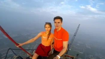 Skywalkers: A Love Story: Angela and Ivan on top of a building.