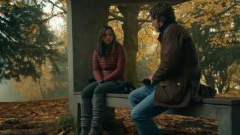 The Social Reckoning movie: Frances (Mikey Madison) talks to Jeff (Jeremy Allen White) in a park