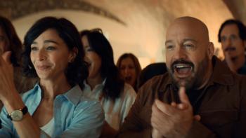 Solo Mio movie: Nicole Gimaudo and Kevin James smile and clap