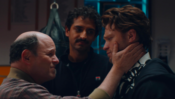 Stealing Pulp Fiction movie: Jason Alexander embraces Jon Rudnitsky as Karan Soni looks on