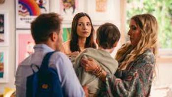  Squared Love Everlasting movie scene 1: a woman looks at a couple with a child