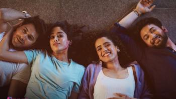 Sunny Sanskari Ki Tulsi Kumari: Sunny, Tulsi, Ananya, and Vikram all lie on the ground together smiling while intoxicated