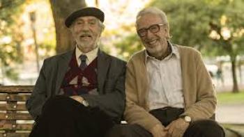 Strangers in the Park Movie: Two older men sit on a bench in a park