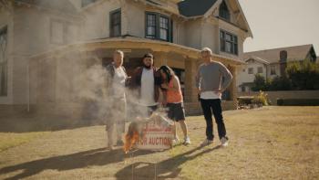 Sweet Dreams: Bobby Lee cries with three other men looking at a burning "For Auction" sign posted at their recovery house