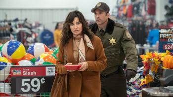 Thanksgiving Movie: A woman (Gina Gershon) carrying a Tupperware container, and a sheriff (Patrick Dempsey) warily enter a department store just before the Black Friday sale begins